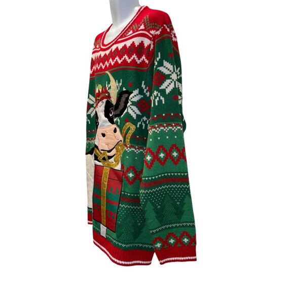 Holiday Time Ugly Sweater Mens 3XL 54 56 Christmas Bull Cow Opening Gift Bells - Picture 5 of 9